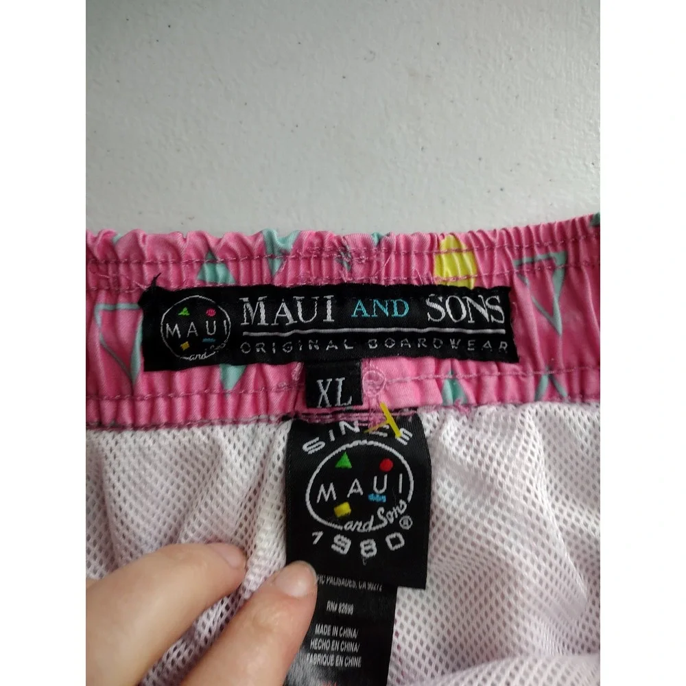 Maui and Sons Mens Pink 80s Retro Geometric Palm Tree Swim‎ Trunks XL